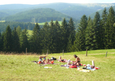 Gäste entspannen in der Wiese bei Urlaub am Bauernhof Grabenhofer